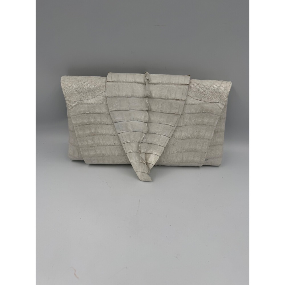Romanek Folding Alligator Clutch Bag Off White Exotic Skin Luxury Handbag